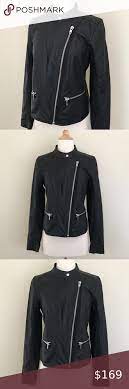 Halogen Black Moto Jacket Collarless Leather Jacket Black Moto Jacket Vegan Leather Jacket