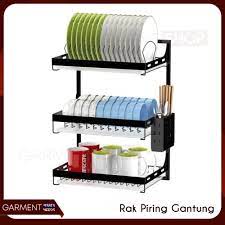 Rak stainless yang kami jual merupakan produk asli dan original bergaransi. Jual Rak Piring Gantung Tempel Dinding Stainless Steel Hitam Kuat Premium 2 Susun Pack Standart Kota Surabaya Garment Needs Tokopedia