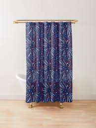 Red White Blue Fireworks Stars Shower Curtain By Ironydesigns Blue Shower Curtains Blue Fireworks Custom Shower Curtains