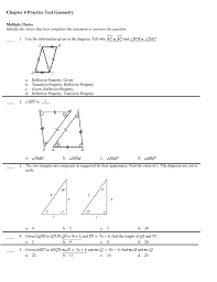 If so, state the rule which you used to determine congruence. Chapter 4 Practice Test Geometry Multiple Choice Identify The
