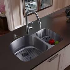 Interior dimensions 13 x 18. Vigo All In One Undermount Stainless Steel 31 In Double Bowl Kitchen Sink In Stainless Steel Faucet Set Vg15045 The Home Depot Steel Kitchen Sink Double Bowl Undermount Kitchen Sink Kitchen Sink Design