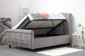hampton grey velvet ottoman storage sleigh bed frame double king size crazy price beds grey bed frame sleigh bed frame velvet bed frame