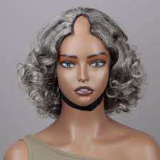 Soul Lady Silver Grey Wig For Seniors Salt & Pepper Short Loose Curly  Glueless Human Hair V-Part Wigs For Women Over 60