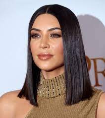 Kim Kardashian S Neutral Tan Makeup Sleek Bob Haircut Are On Point Birthday Hairstyles Bobs Haircuts Bob Hairstyles