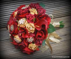 Asian Wedding Flowers Red And Gold Theme Bridal Bouquet Of Rose And Calla With Brooches And Diam Red Bridal Bouquet Red Wedding Flowers Red Rose Bridal Bouquet