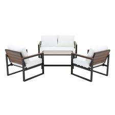 Hampton Bay West Park 4 Piece Aluminum Patio Conversation Set With Cushionguard White Cushions 501 Lounge Chair Outdoor White Cushions Outdoor Dining Furniture