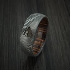 Damascus Steel Band With Ziricote Hardwood Sleeve And Custom Elk Engraving Hunter S Band Mens Jewelry Diamond Cluster Earrings Rings For Men