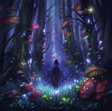 Dark Mushroom Forest By Nele Diel Fantasy Places Idea Art Blue Glowing Woods Fairy Magic Magical Fantasy Art Landscapes Fantasy Art Fantasy Artwork