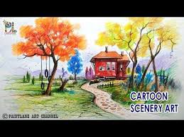 Learn Colorful Cartoon Scenery Art With Very Easy And Simple Drawing For Beginners Step By Step In 2020 Landscape Drawings Easy Drawings For Beginners Easy Drawings