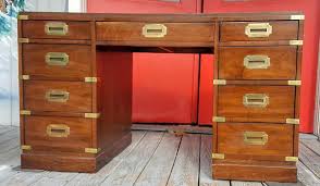 Vintage Sligh Furniture Campaign Style Desk With Black Leather Sligh Furniture Furniture Design