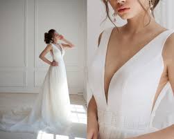 View our amazing selection of unique bridal dresses and gowns featuring the latest trends. Embroidered Satin Wedding Dress Reception Bridal Gown V Neck Etsy