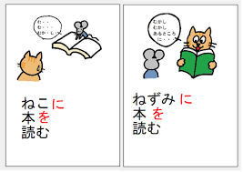 無料シェア教材 文法絵カード プリントその３ 助詞２ 働く主婦の独り言 絵カード 助詞 教材