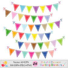 Colorful Pennant Bunting Banners Clip Art Birthday Party Etsy Banner Clip Art Bunting Banner Clip Art