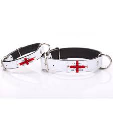 Nameplate size s is 10mm (3/8) wide x 50mm (2) long. Genuine Leather Dog Collar With English St George S Cross Nameplate