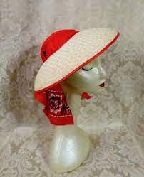 Now Available Vintage 1940s Open Crown Straw Visor Hat With Red Bandana Scarf By Sun Bonnie 1940s Vintagestrawhat Straw Straw Visor Red Bandana Visor Hats
