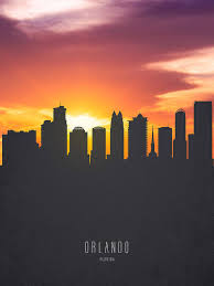 Followed by an almost volcano effect. Orlando Florida Sunset Skyline 01 Art Print By Aged Pixel