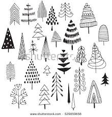 Black And White Christmas Tree Doodle Set Of Hand Drawn Christmas Trees Black And White Doodle Sketch Christmas Tree Drawing Tree Doodle Christmas Doodles