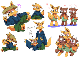 61618 - safe, artist:ezstrongs, ishishi (kaiketsu zorori), noshishi  (kaiketsu zorori), zorori (kaiketsu zorori), canine, fox, mammal, suid,  wild boar, anthro, kaiketsu zorori, fur, height reduction, high res, male,  yellow body, yellow fur -