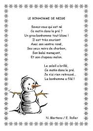 Poeme Du Bonhomme De Neige Comptine Hiver Comptine Maternelle Enseignement Du Francais