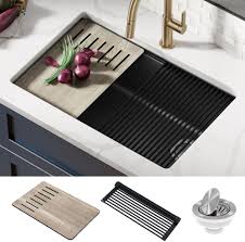 Check spelling or type a new query. Kraus Kguw230mbl 30 Inch Single Bowl Undermount Kitchen Sink With Accessories Workstation Sink Naturally Hygenic Material Advanced Granite Composite Spacious Single Bowl Roll Up Dish Drying Rack And Heavy Duty Cutting Board