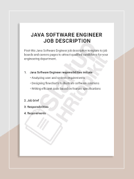 Java Software Engineer Job Description Job Description Template Job Board Job Description