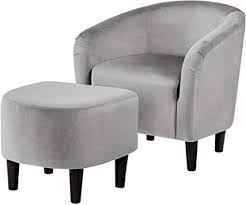 Find the perfect couch and accent chair combo for your home. Amazon Com Yaheetech Accent Chair With Ottoman Set Barrel Sofa Chair And Footrest Living Room Chair Ottoman Lounge Chair With Footstool Velvet Grey Furniture Decor