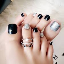 Black And Gold Glitter Toe Nails Wholesale Artificial Nail Patch Black Toenail Nail Patch 24 Pieces J48 1 53 Pc From Import Express With Hi Toe Nail Color Pretty Toe Nails Acrylic Toe Nails