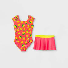 Baby boy carter's surfboard rash guard top & swim trunks set sale $16.00. Girls Lemon Print One Piece Swimsuit Set With Skirt Cat Jack Pink Target