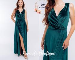 Teal Velvet Bridesmaid Sleeveless Closed Back Dress V-neck Maxi Slit Dress  Bridesmaid Gown Custom Tailoring Prom Wedding Dress Plus Size