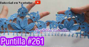 422 Puntilla Flor Celeste Para Faldas Y Vestidos Tejido A Crochet