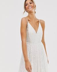 Asos Edition Embellished Cami Midi Wedding Dress Ivory Myonewedding Co Uk In 2020 Midi Wedding Dress Asos Wedding Dress Classic Wedding Dress