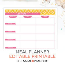 Menu Plan Weekly Meal Planning Template Printable Editable Pdf Breakfast Lunch Dinner Planner