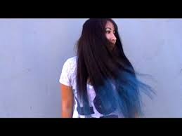 Dip dye works for light and dark as well as long and medium hair. How To Dip Dyed Ombre Blue Hair Chalking Tutorial Temporary Color Black Hair No Bleach Youtube