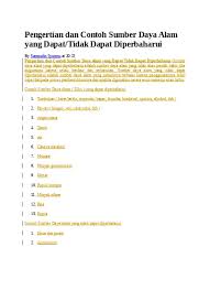 Aug 10, 2019 · contoh sumber daya alam yang tidak dapat diperbarui. Pengertian Dan Contoh Sumber Daya Alam Y
