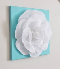 Rose Wall Hanging White Rose On Tiffany Blue Solid 12 X12 Canvas Wall Art 3d Felt Flower Via Etsy Tiffany Blue Rooms Rose Wall Aqua Wall Art