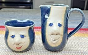 THE VILLAGE POTTERY Nova Scotia Canada Face Design Creamer & Sugar Bowl Set  $24.99