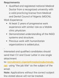 Check spelling or type a new query. Career Path Hub On Twitter Roving Medical Doctor At Medecins Du Monde Mdm Borno 30 May 2020 Candidates Should Send Their Cv And Cover Letter In One Single Attachment