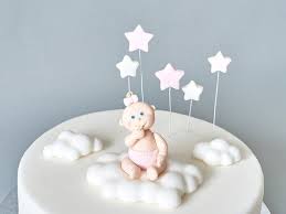 Baby Girl Sitting On Cloud Fondant Cake Topper Clouds Stars 3d Edible Baby Shower Cake Topper Can Be Personalized Baby Shower Cake Topper Diy Cake Topper Baby Diy Cake Topper