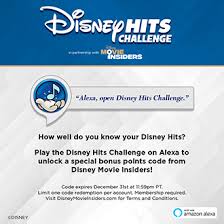 You can also follow us on facebook. Free Disney Movie Insiders Points Play Disney Hits Challenge On Amazon Alexa Hunt4freebies