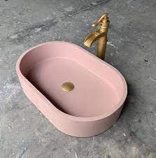 pink oval concrete bathroom vessel sink wash basin etsy in 2021 concrete bathroom vessel sink bathroom concrete sink