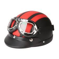Vintage German Style Helmet With Visor Goggles Red Motorcycle Helmets Open Face Helmets Helmet