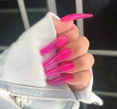 Hot Pink Clear Nails Pink Acrylic Nails Jelly Nails Pink Clear Nails