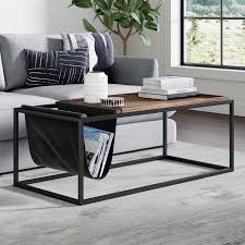 Nathan James Felix Mid Century Coffee Table With Black Metal Frame Nutmeg Wood Tray And Leather Magazine Holder Walmart Com In 2020 Coffee Table Coffee Table Rectangle Modern Industrial Coffee Table