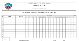 Format daftar hadir guru dan tenaga kependidikan. Format Absensi Kepala Desa Dan Perangkat Desa Format Administrasi Desa