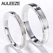 Auleeze Classic Natural Diamond Couple Rings Men Women Wedding Ring 18k White Gold Engagem White Gold Wedding Rings Mens Wedding Rings Black Mens Wedding Rings