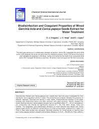 Pdf Biodisinfection And Coagulant Properties Of Mixed Garcinia Kola And Carica Papaya Seeds Extract For Water Treatment