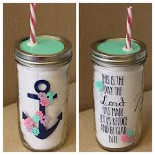 Personalized Mason Jar Tumbler Anchor With Flowers And Name By House Of Jars Personalized Mason Jars Mason Jar Tumbler Mason Jar Cups