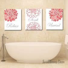 What people like about adding decor to the wall is the inexpensive and simple choices available. Coral Bathroom Decor Coral Gray Bathroom Wall Art Coral Gray Floral Wa Sweet Blooms Decor