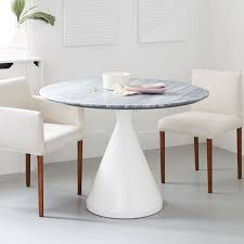 Silhouette Pedestal Dining Table Gray Marble West Elm Upholstered Dining Chairs Dining Chairs Dining Table Marble