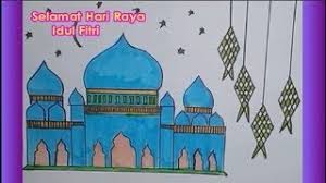 Download kartu ucapan hari raya idul fitri 2021 / 1442 h. Cara Menggambar Masjid Tema Hari Raya Idul Fitri Youtube